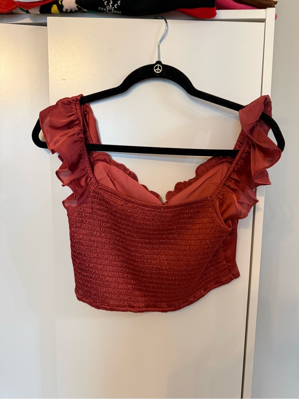 Altar'd State Ruffled Tie-Front Crop Top in Rust - Picture 3 of 3